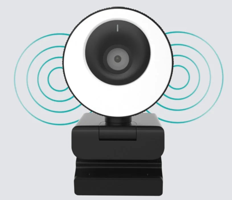 Black USB web camera with magnetic privacy cover, 1080p HD resolution, built-in microphone