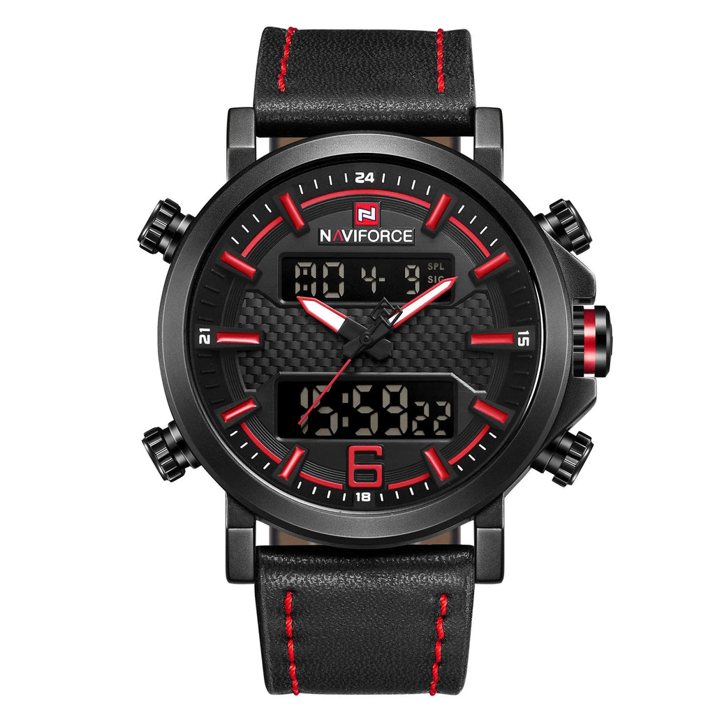Naviforce Lingxiang 9135 men's quartz sports watch with dual display and black shell