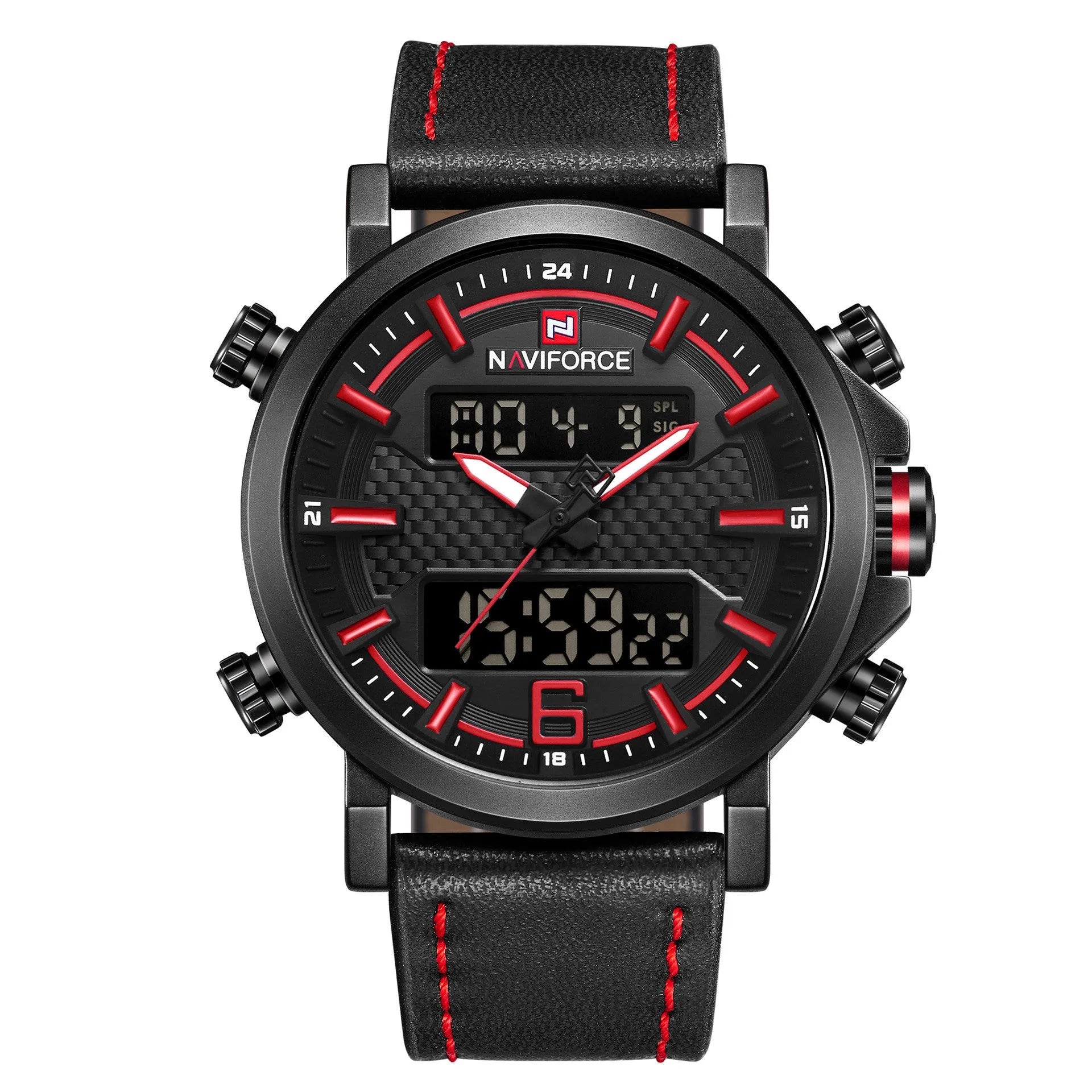 Naviforce Lingxiang 9135 men's quartz sports watch with dual display and black shell