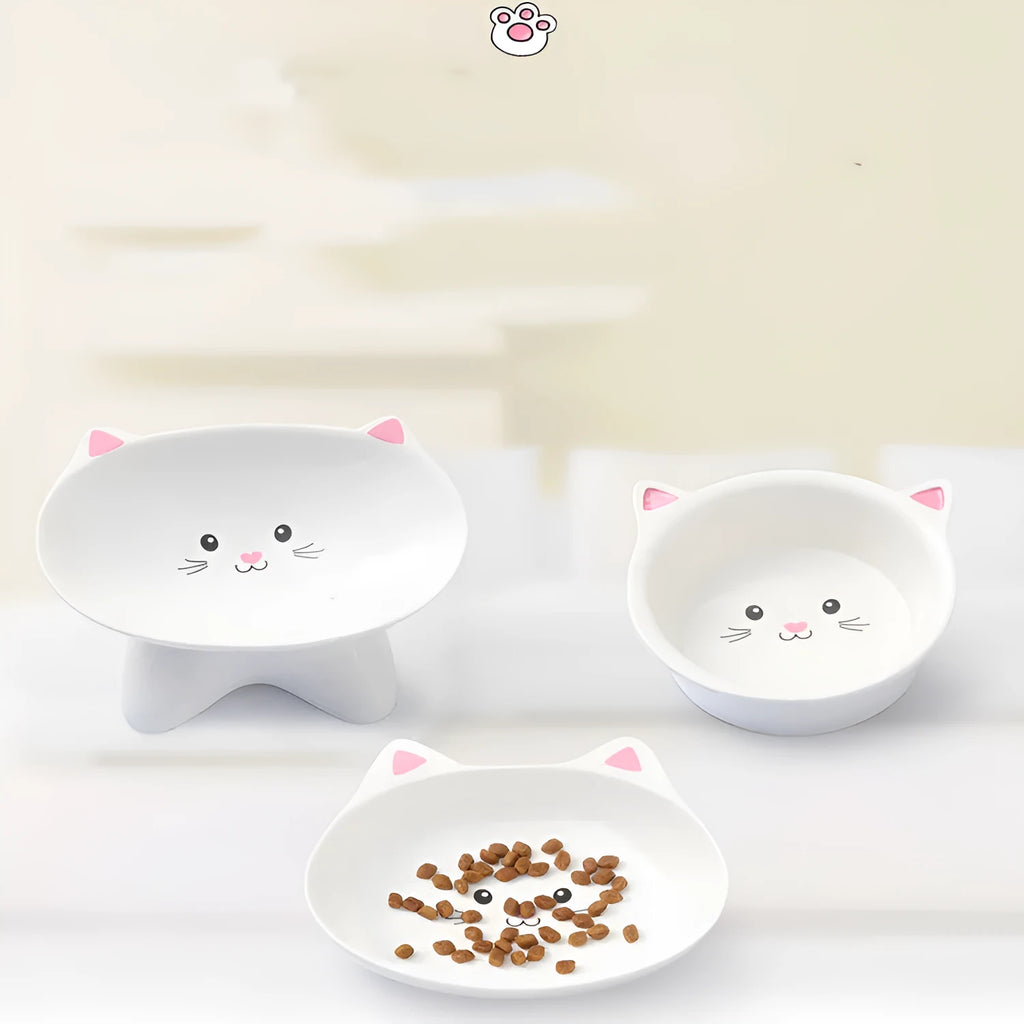 Small ceramic cat face shape porcelain pet food bowl for cats and dogs, easy to clean