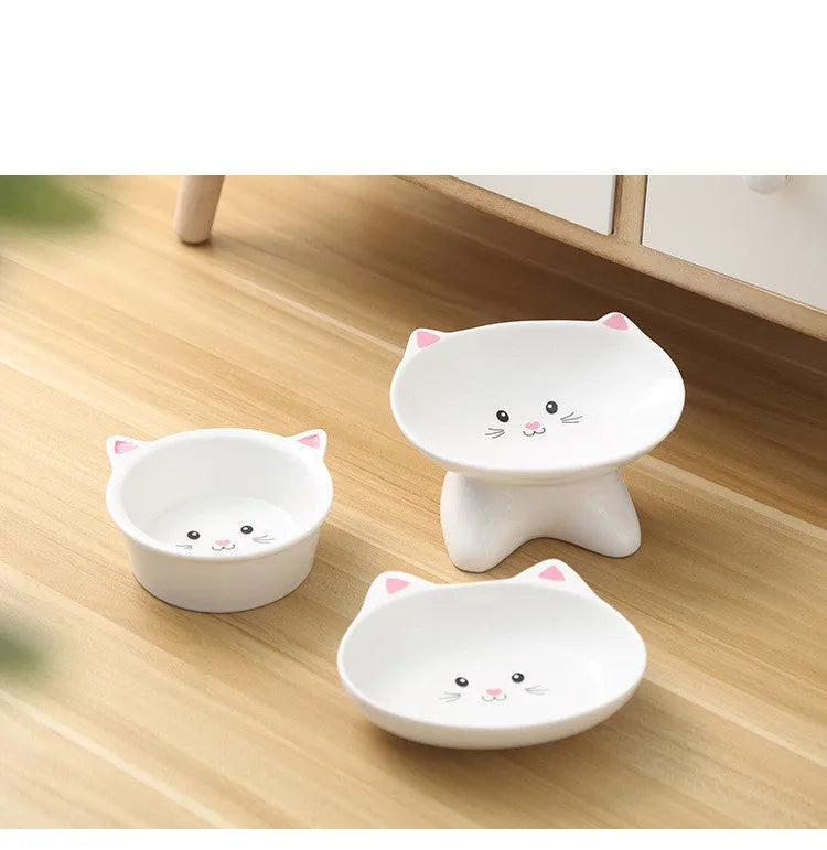 Small ceramic cat face shape porcelain pet food bowl for cats and dogs, easy to clean