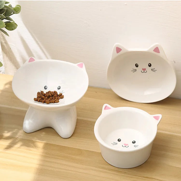Small ceramic cat face shape porcelain pet food bowl for cats and dogs, easy to clean