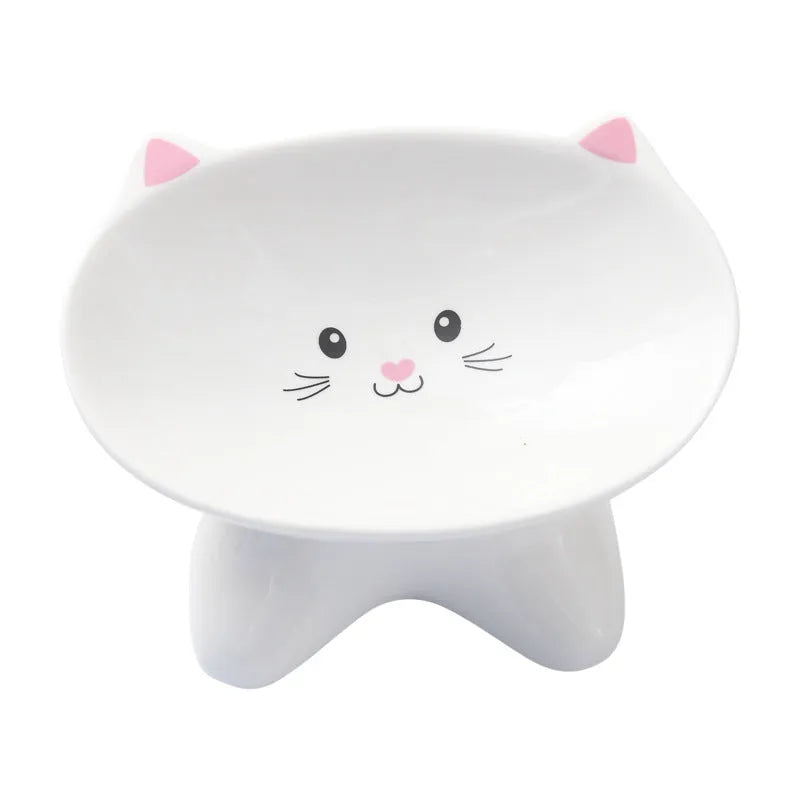 Small ceramic cat face shape porcelain pet food bowl for cats and dogs, easy to clean