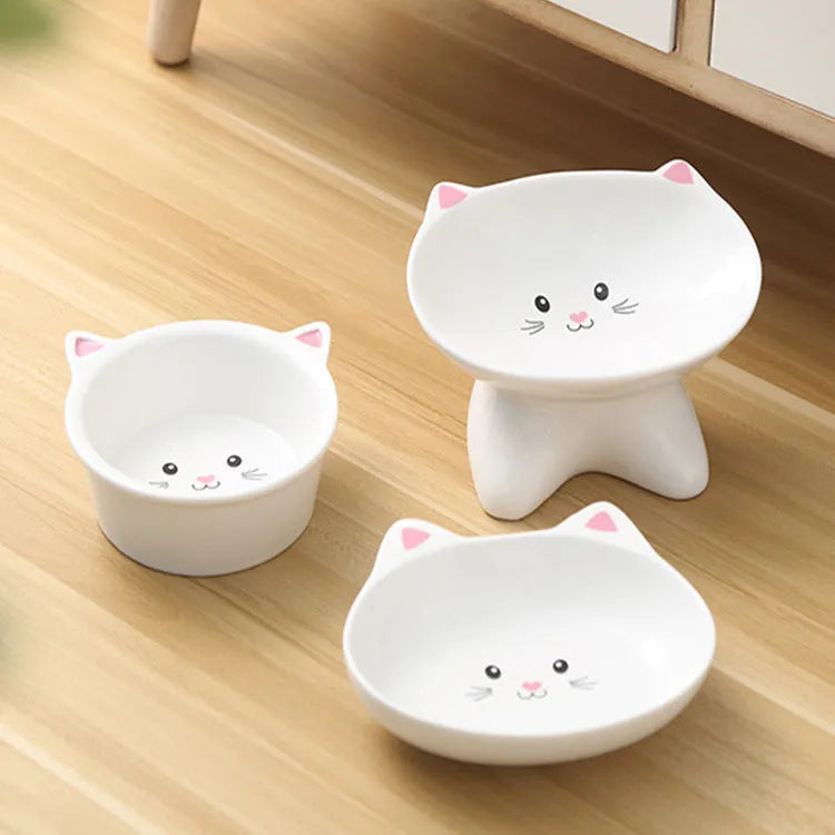 Small ceramic cat face shape porcelain pet food bowl for cats and dogs, easy to clean