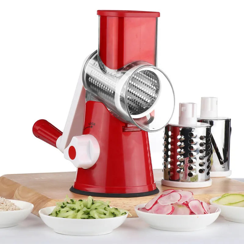 Multifunction vegetable chopper with suction cup base in kitchen setting
