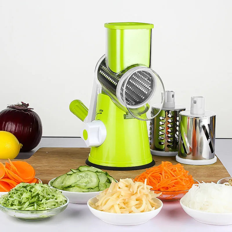 Multifunction vegetable chopper with suction cup base in kitchen setting