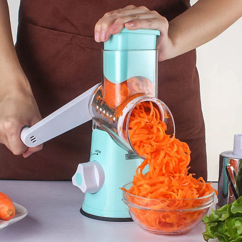 Multifunction vegetable chopper with suction cup base in kitchen setting