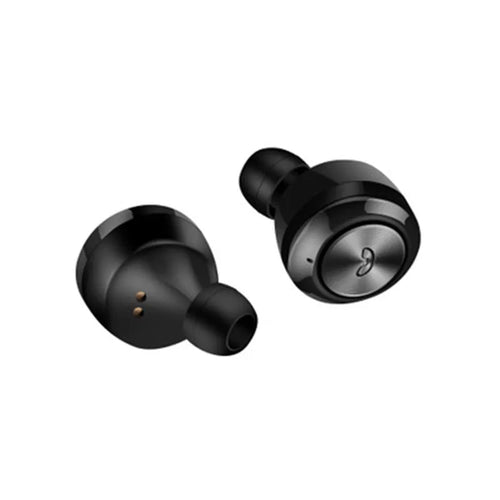 Black and white A6 TWS Bluetooth headphones with noise cancelling and earplug design
