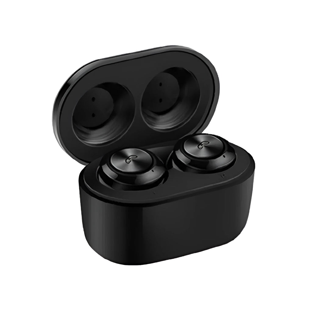 Black and white A6 TWS Bluetooth headphones with noise cancelling and earplug design