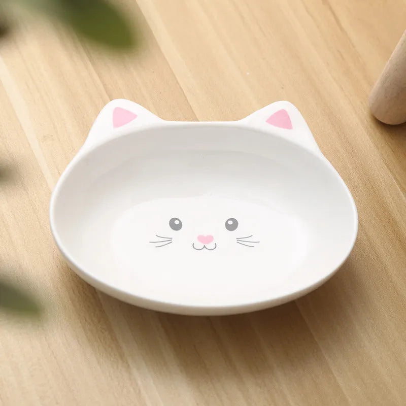 Small ceramic cat face shape porcelain pet food bowl for cats and dogs, easy to clean