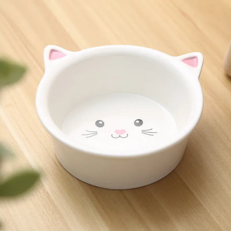 Small ceramic cat face shape porcelain pet food bowl for cats and dogs, easy to clean