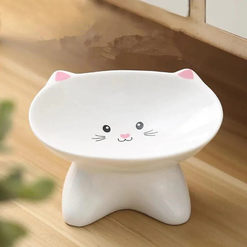 Small ceramic cat face shape porcelain pet food bowl for cats and dogs, easy to clean