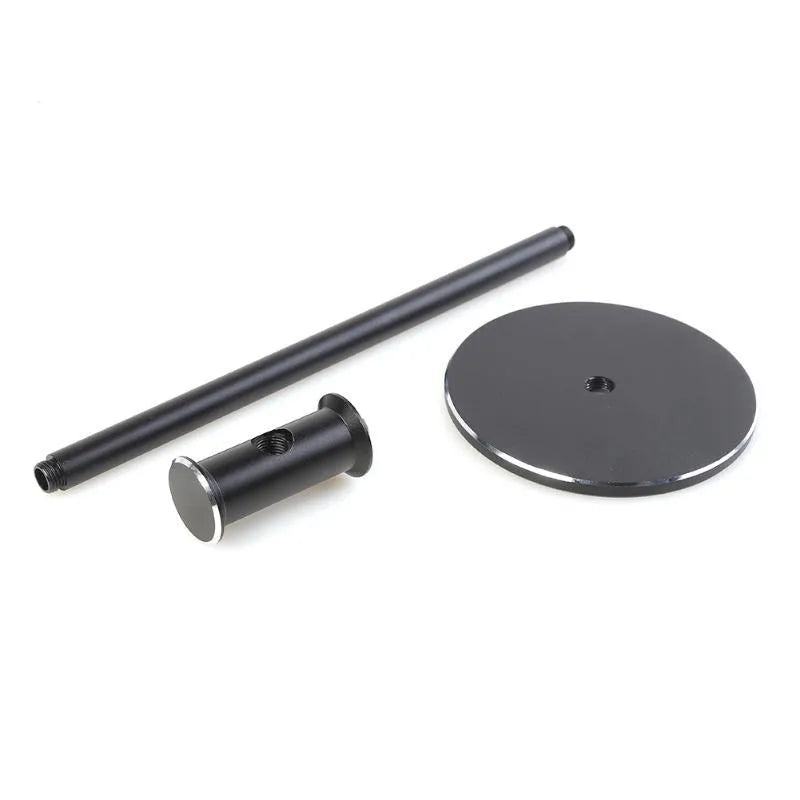 Aluminum alloy black headset bracket storage rack on desk holding a gaming headset