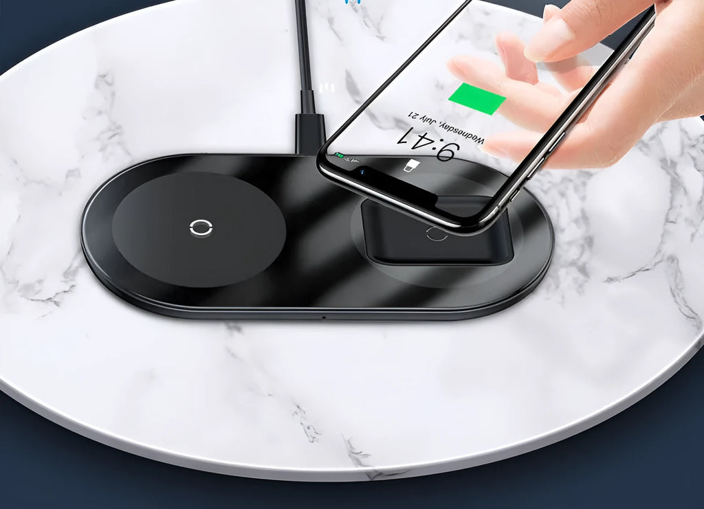 Baseus Minimalist Two-in-One Wireless Charger Pro Version in transparent, black, or white colours