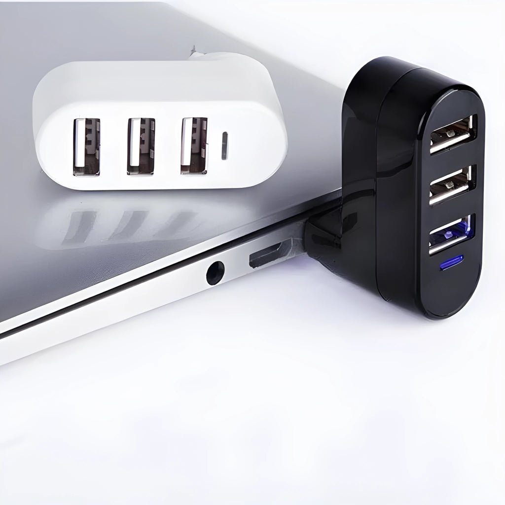 Black and white USB 2.0 splitter hub showing multiple USB ports for computer expansion