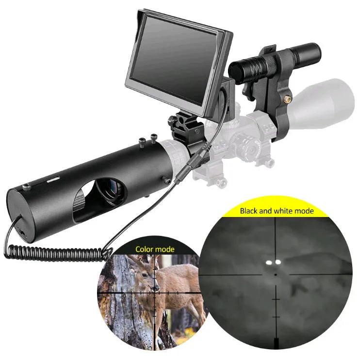 Black digital night vision goggles with 5 inch LCD display and infrared transmitter