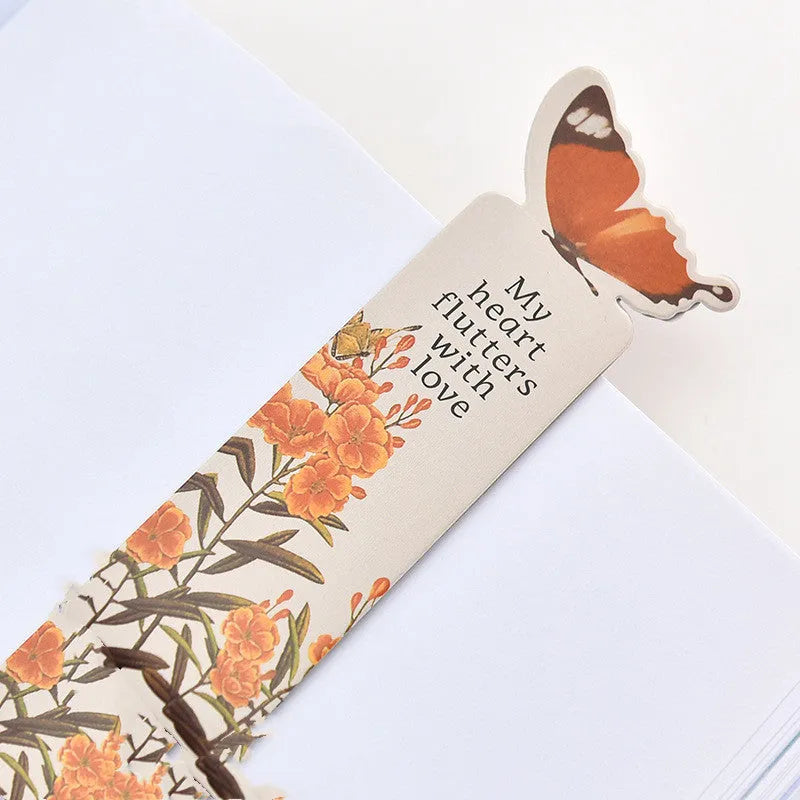 Butterfly-shaped paper bookmark with 13.5cm by 5.5cm dimensions for stationery and gifting