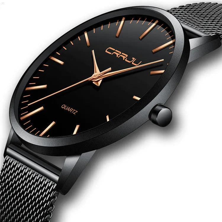 Casual quartz watch with alloy case showing multiple strap options including mesh black, gold, leather, and steel variations