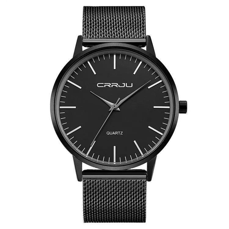 Casual quartz watch with alloy case showing multiple strap options including mesh black, gold, leather, and steel variations
