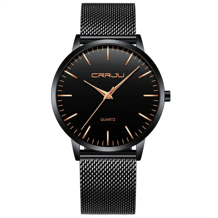Casual quartz watch with alloy case showing multiple strap options including mesh black, gold, leather, and steel variations