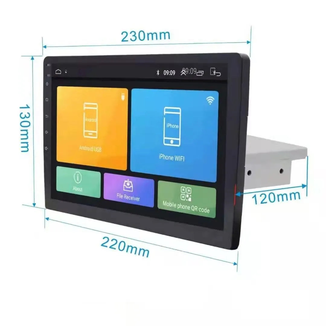 Black Android car navigator with rotating LCD screen for GM vehicles in three size options