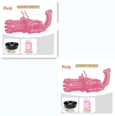 Kids plastic bubble machine gun toy in pink, gold or black colour with trigger.