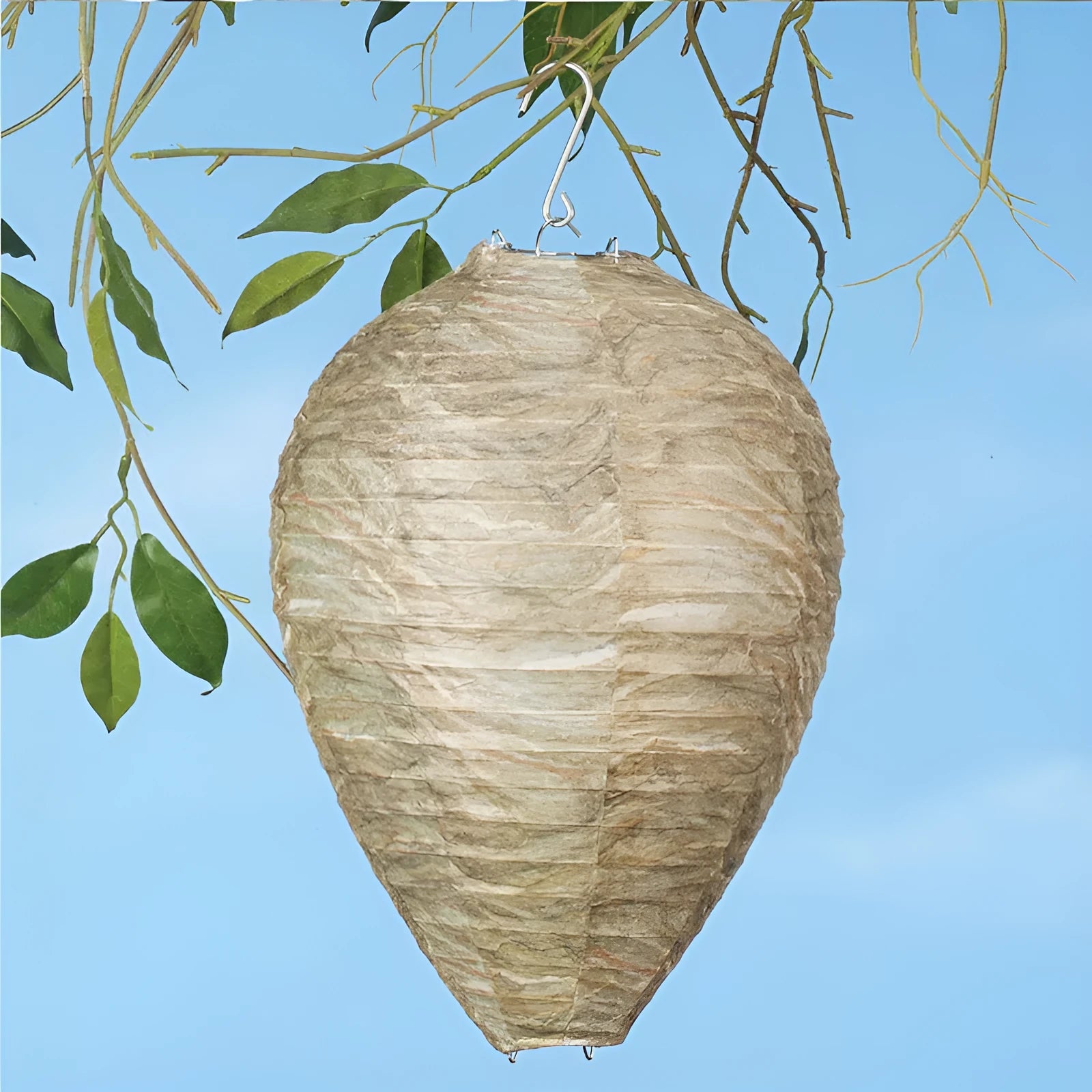 White paper beehive lantern with wire frame measuring 22cm by 28cm