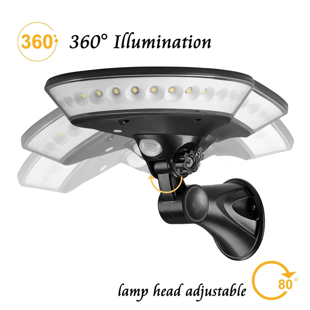 White 360-degree solar garden light with integrated solar panel on top