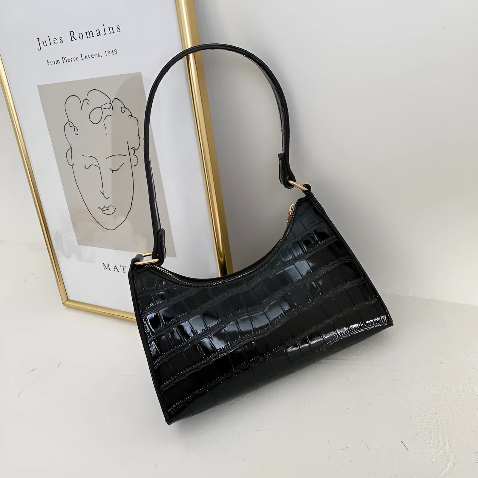 Women's small square underarm bag in PU leather, shown in multiple colour options including leopard print.