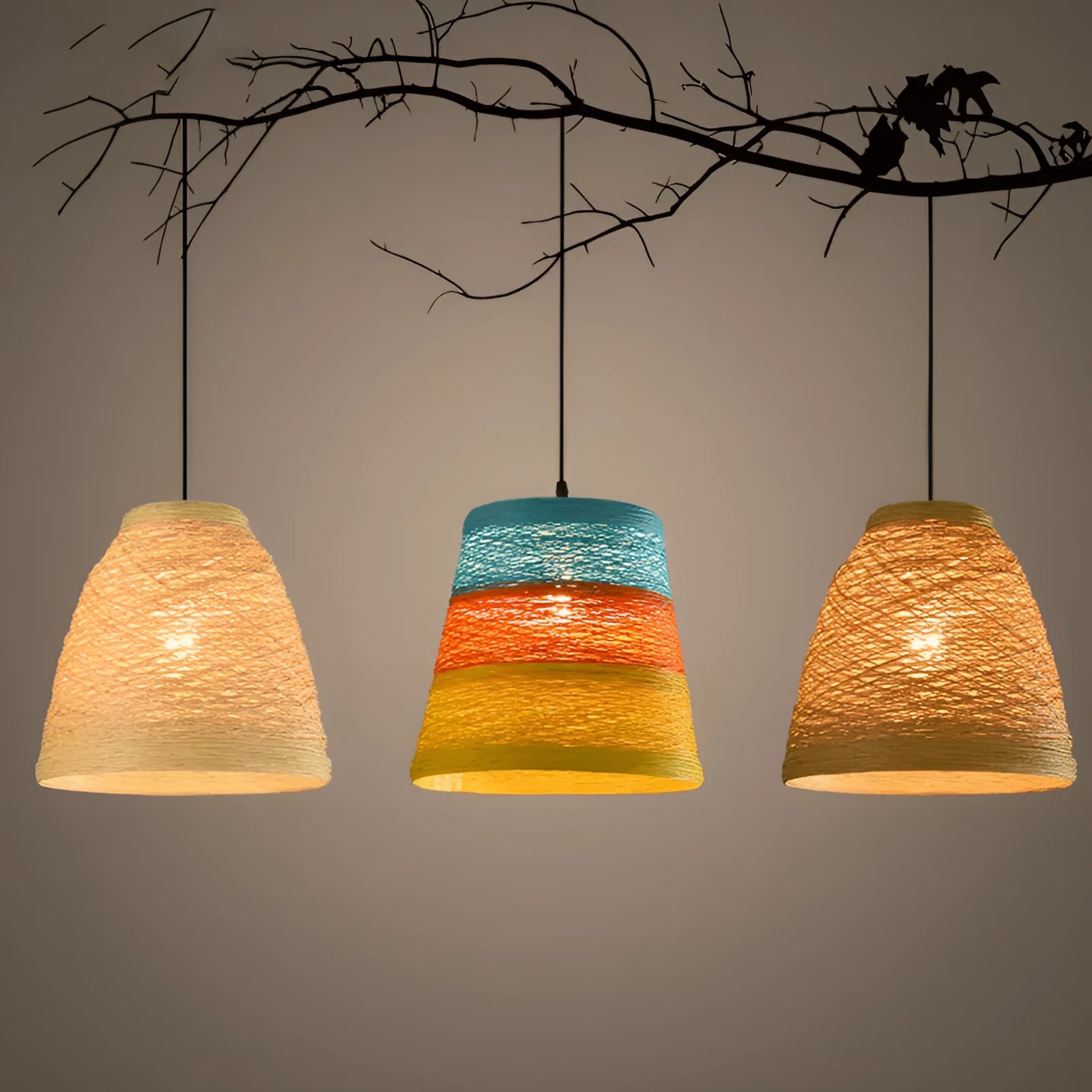 Rattan woven ball pendant lamp with adjustable suspension in natural woven texture