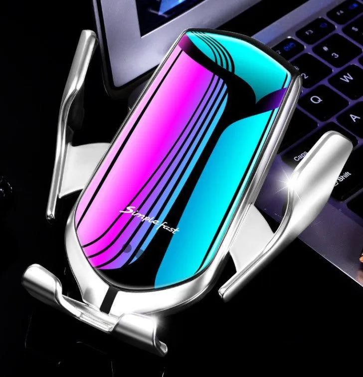 Magic Clip R1 automatic car phone holder wireless charger in gold and silver colours