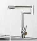 Silver stainless steel kitchen tap with a single lever and a 360-degree rotating spout.