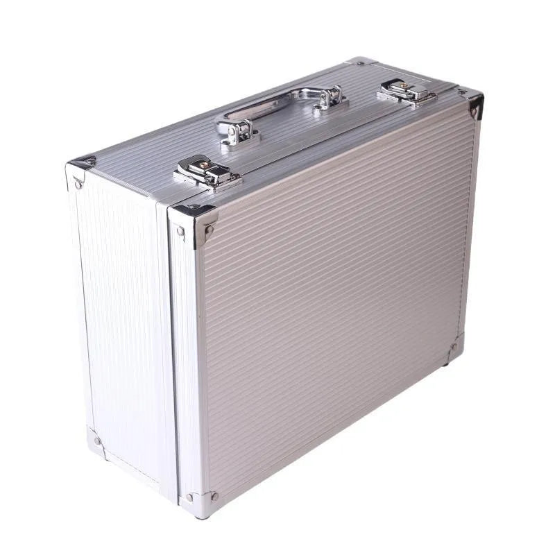 Black aluminium alloy tattoo equipment storage box with lid open