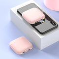20000mAh mini power bank in plastic case with LED flashlight, measuring 82mm square