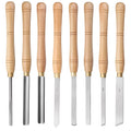 8-piece woodturning tool set in wooden storage box with chrome vanadium alloy steel turning tools