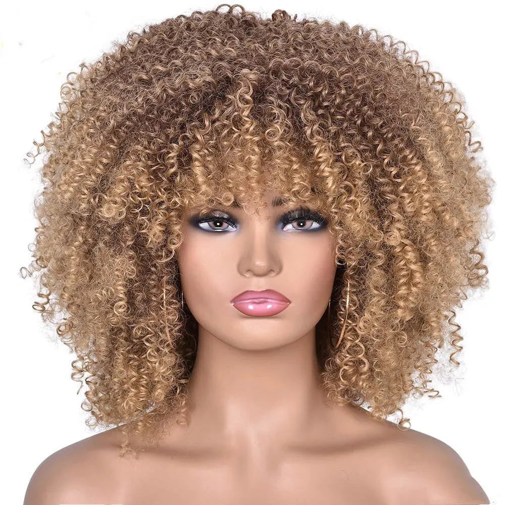 European and American short curly wig 14inch exotic style with slanted bangs synthetic hair