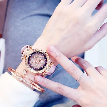 Women's full diamond fashion watch with round dial, mineral glass, and available in nine colours