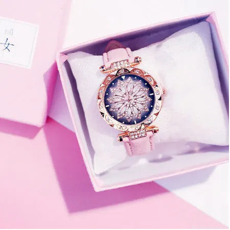 Women's full diamond fashion watch with round dial, mineral glass, and available in nine colours