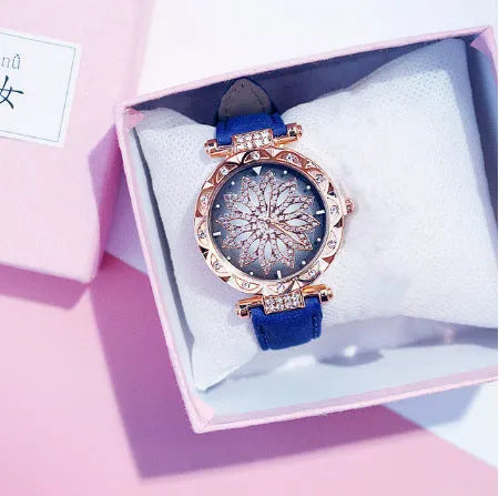 Women's full diamond fashion watch with round dial, mineral glass, and available in nine colours