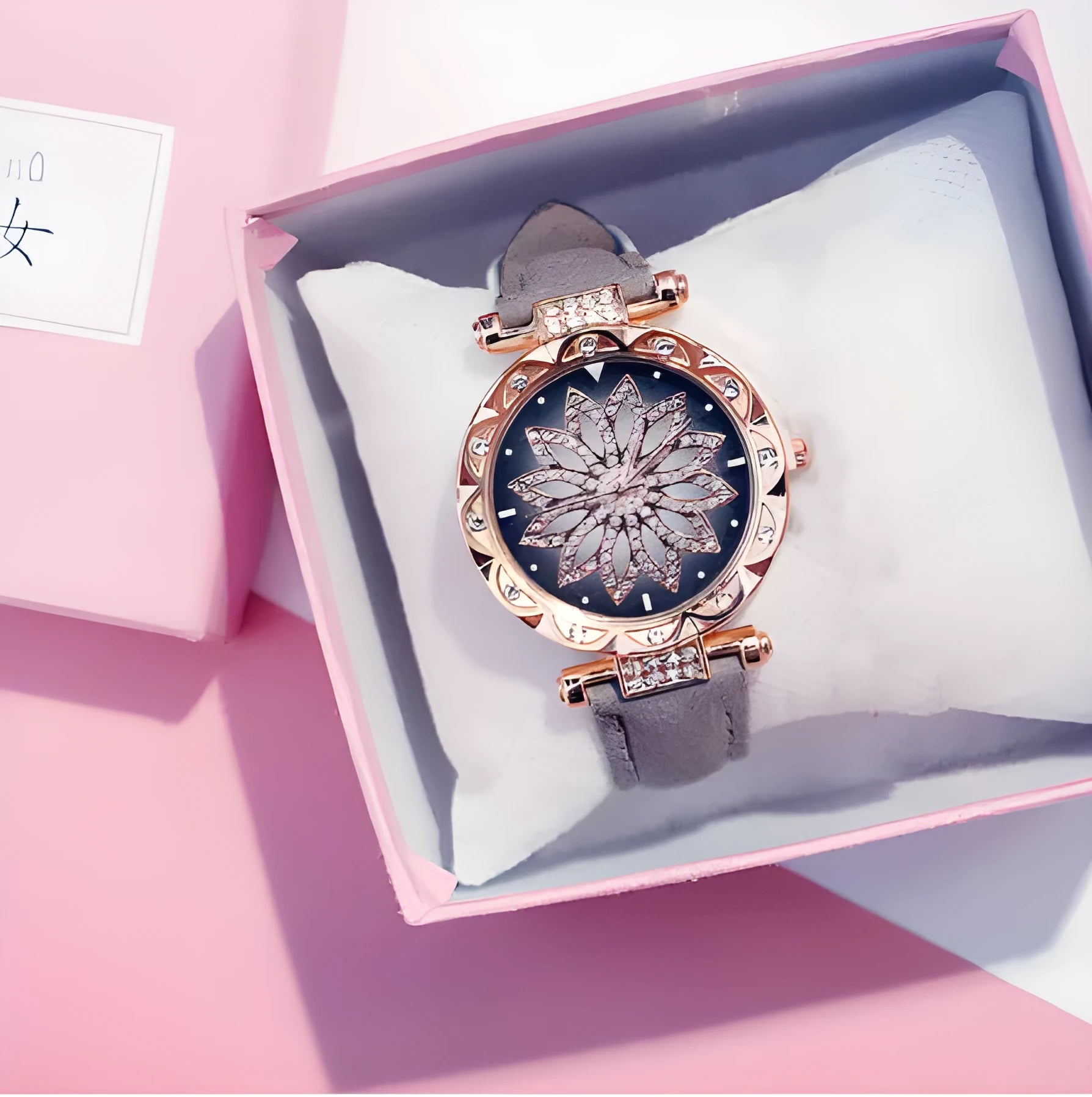 Women's full diamond fashion watch with round dial, mineral glass, and available in nine colours