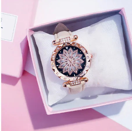 Women's full diamond fashion watch with round dial, mineral glass, and available in nine colours