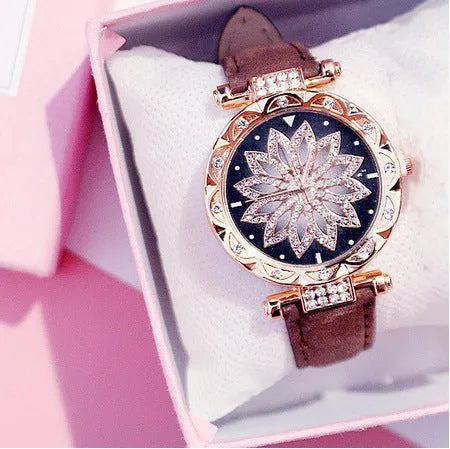 Women's full diamond fashion watch with round dial, mineral glass, and available in nine colours