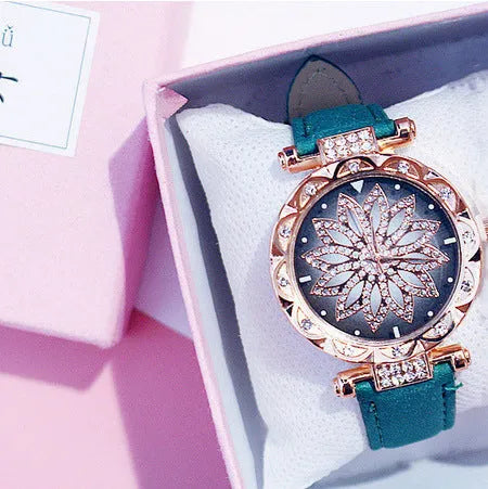 Women's full diamond fashion watch with round dial, mineral glass, and available in nine colours