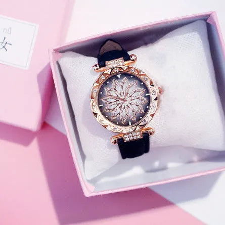Women's full diamond fashion watch with round dial, mineral glass, and available in nine colours