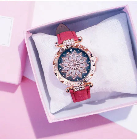 Women's full diamond fashion watch with round dial, mineral glass, and available in nine colours