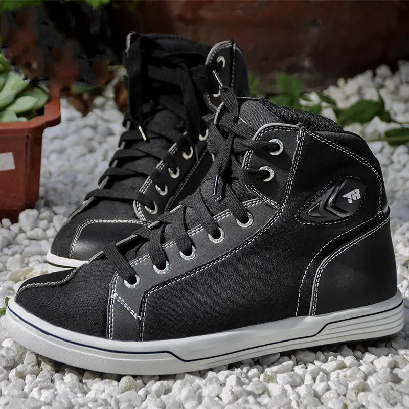 Men's black motorcycle casual short boots with breathable design and non-slip soles