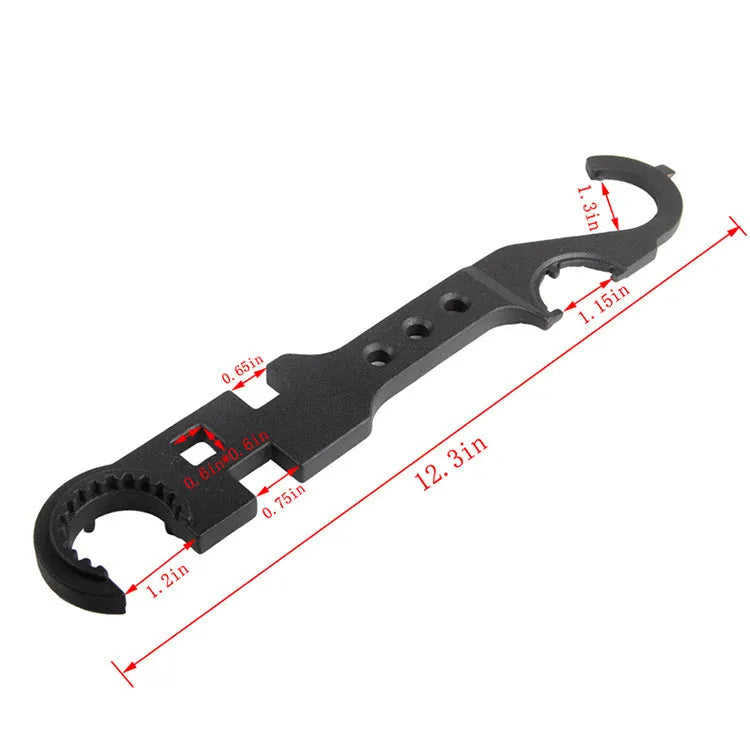 Black steel combination wrench for AR-15 and M4 firearm maintenance
