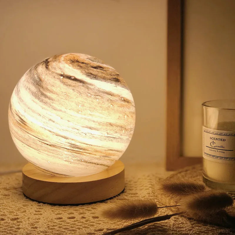 Nordic style bedside table lamp with heart-shaped glass shade in choice of seven colours