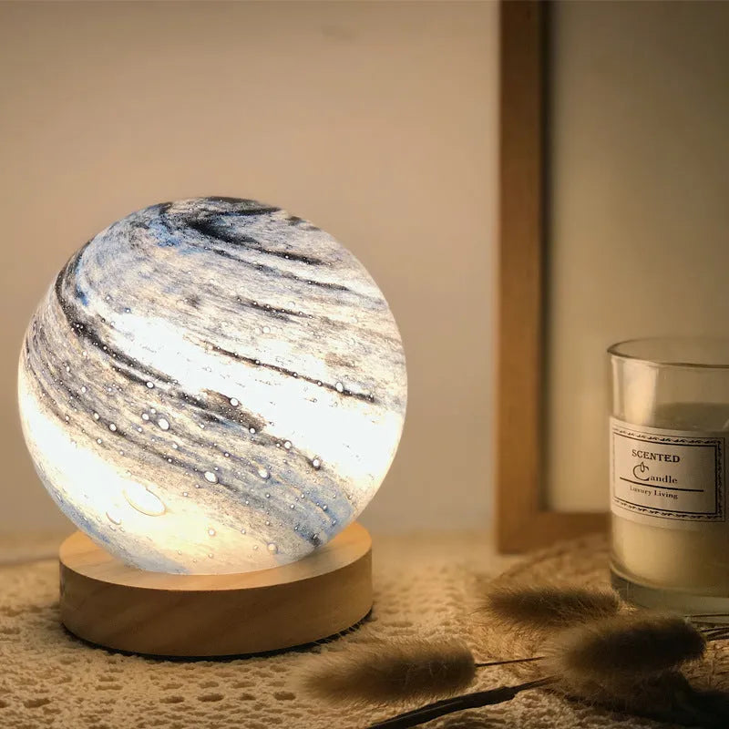 Nordic style bedside table lamp with heart-shaped glass shade in choice of seven colours
