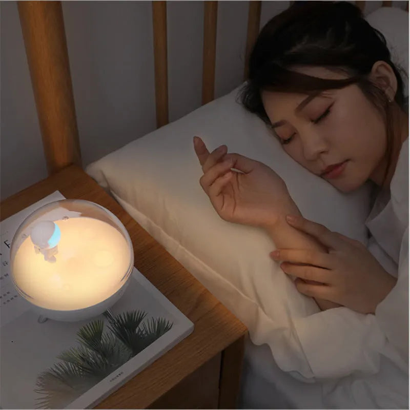 USB-powered LED night light and desk lamp with plastic shade in blue or white colour options